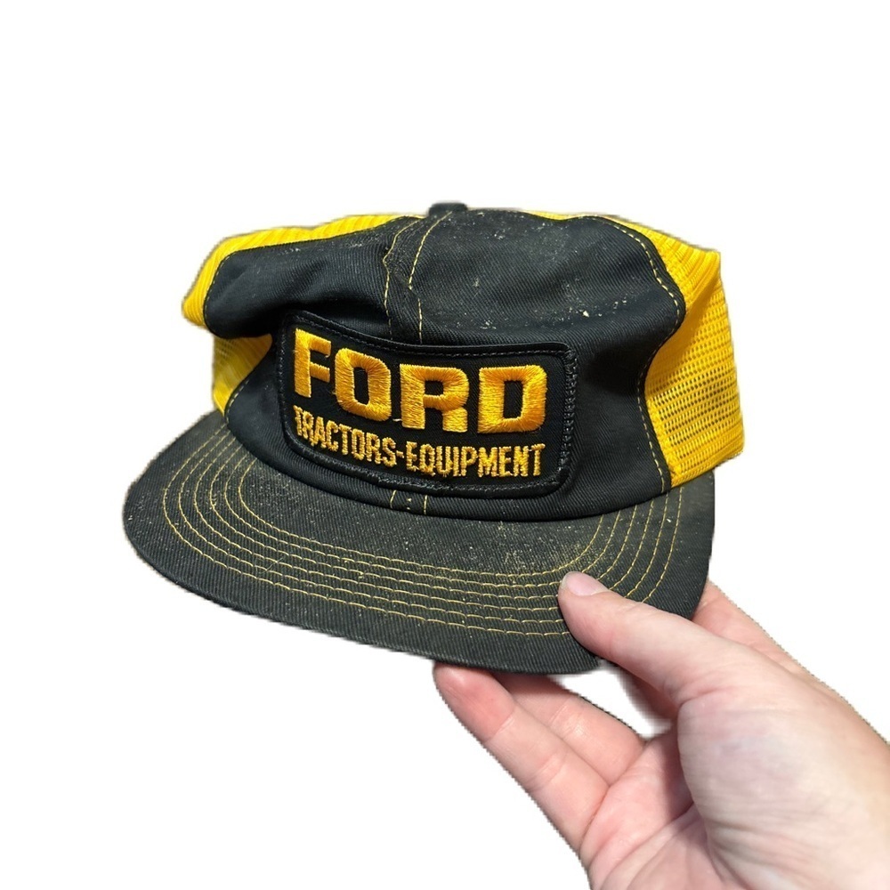 Ford Tractors Equipment Patch Black Yellow Gold Trucker Hat Mesh SnapBack
